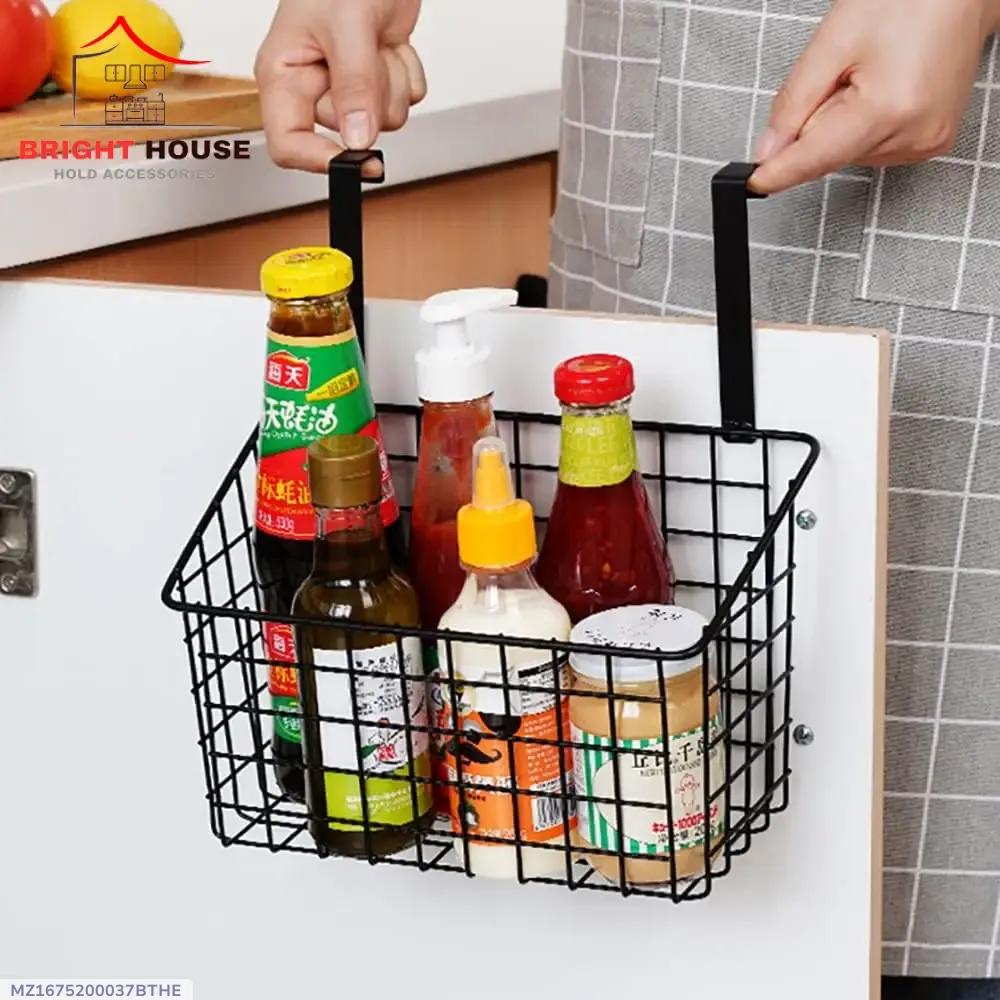 Kitchen Storage Basket Black Metal Wall Mount No Drill