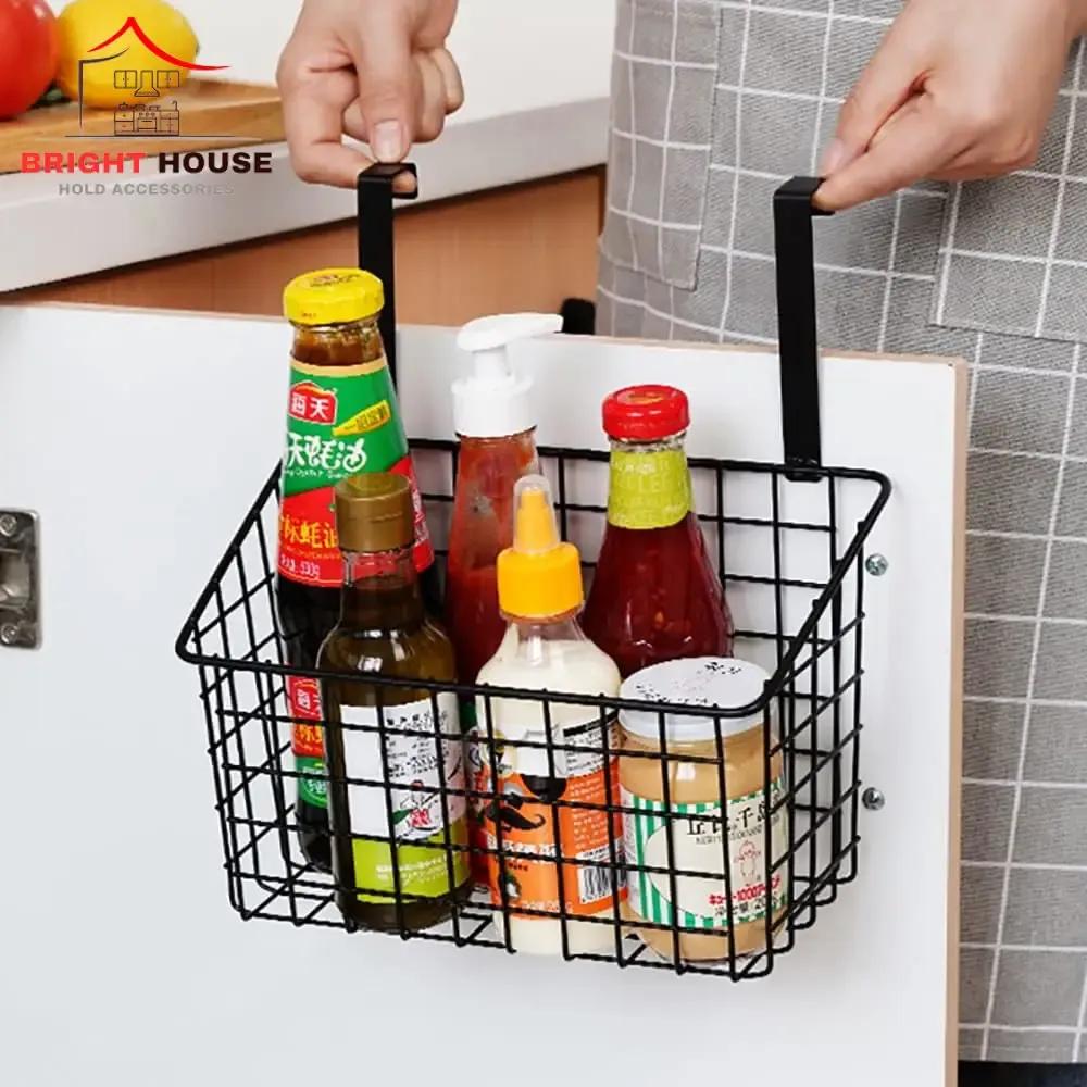Kitchen Storage Basket Black Metal Wall Mount No Drill