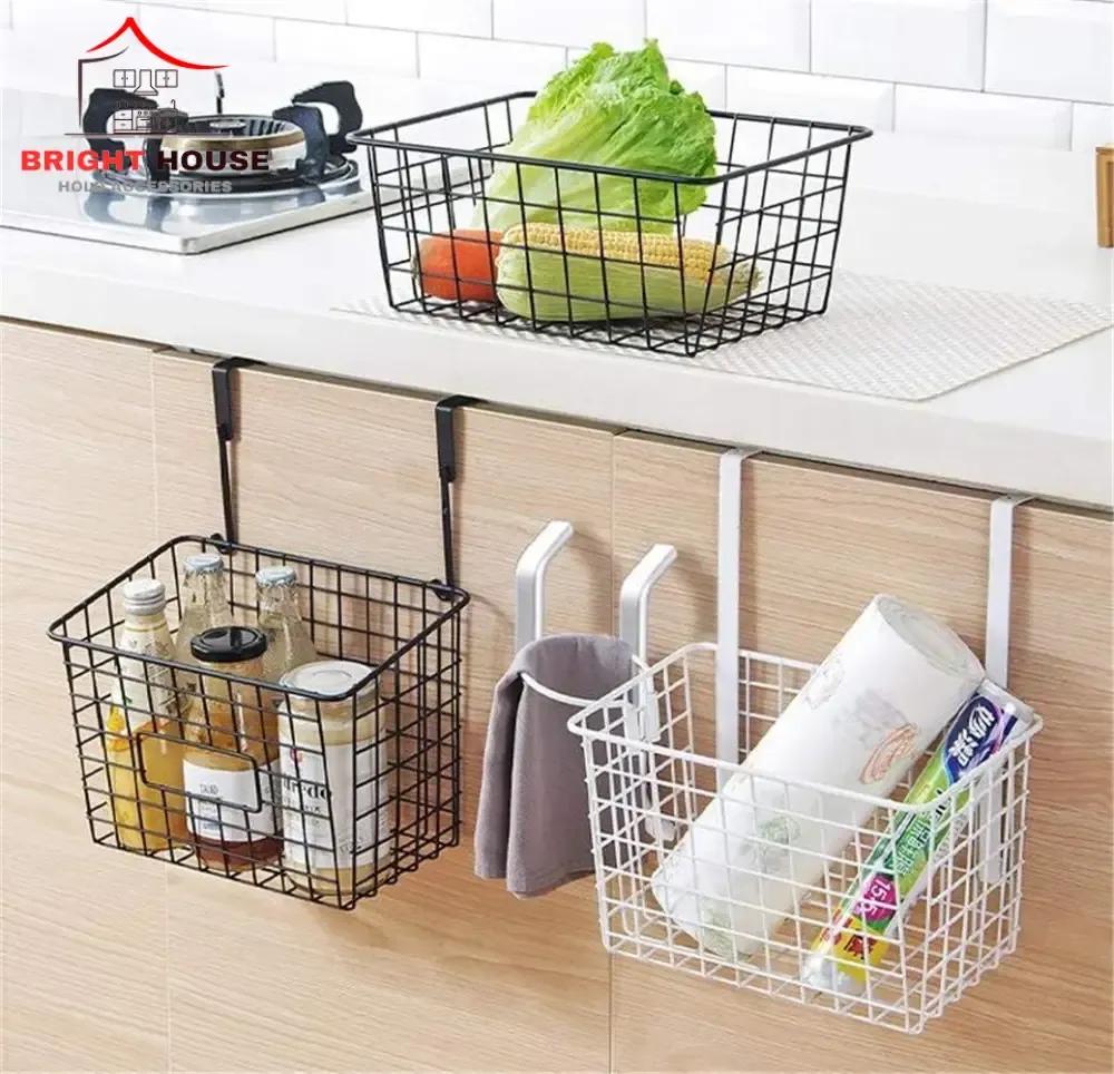Kitchen Storage Basket Black Metal Wall Mount No Drill