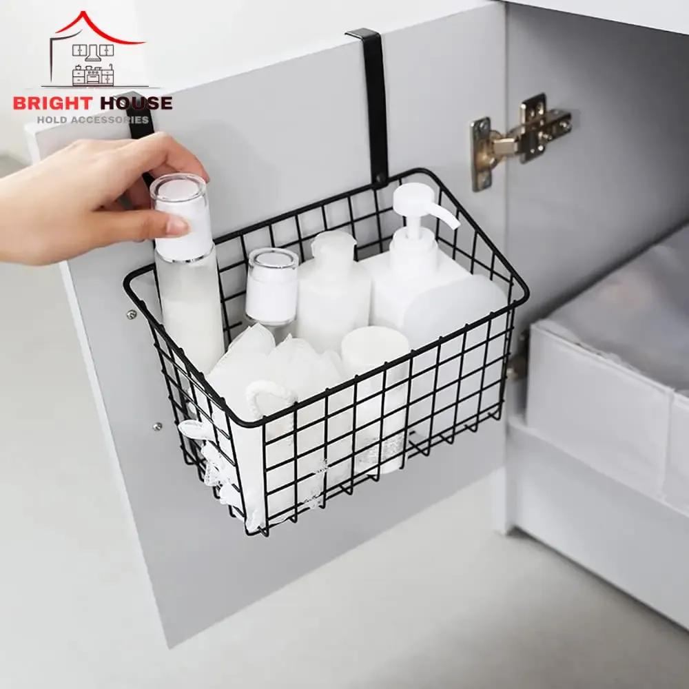 Kitchen Storage Basket Black Metal Wall Mount No Drill