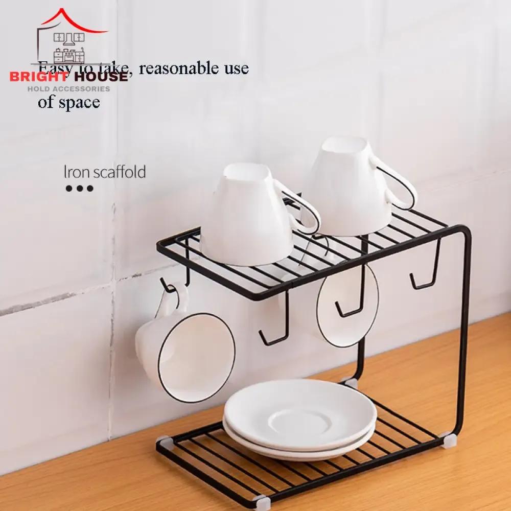 Black Metal Mug Stand with Hanging Hooks for Kitchen