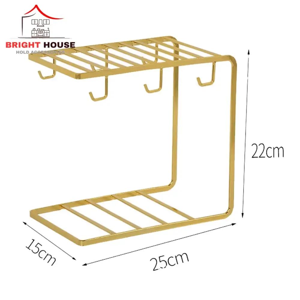 Black Metal Mug Stand with Hanging Hooks for Kitchen