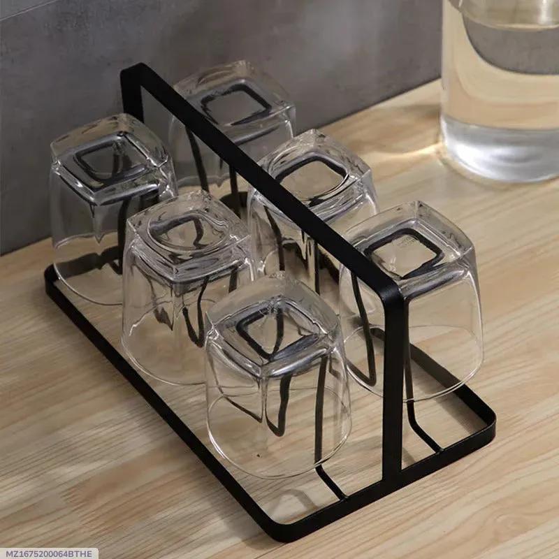 Glass Holder Black Metal Kitchen Storage
