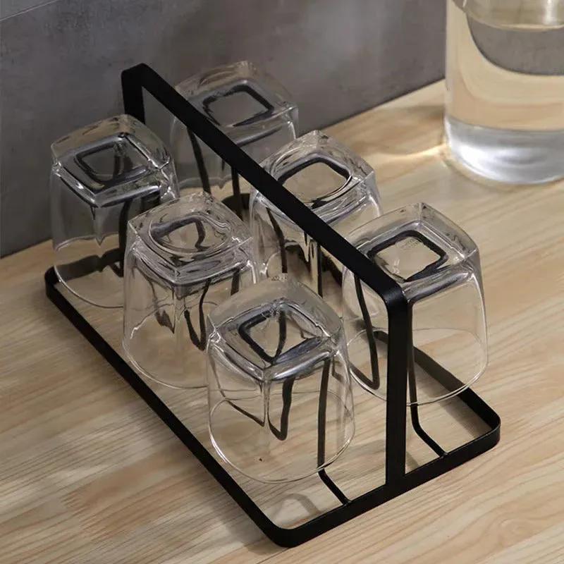 Glass Holder Black Metal Kitchen Storage