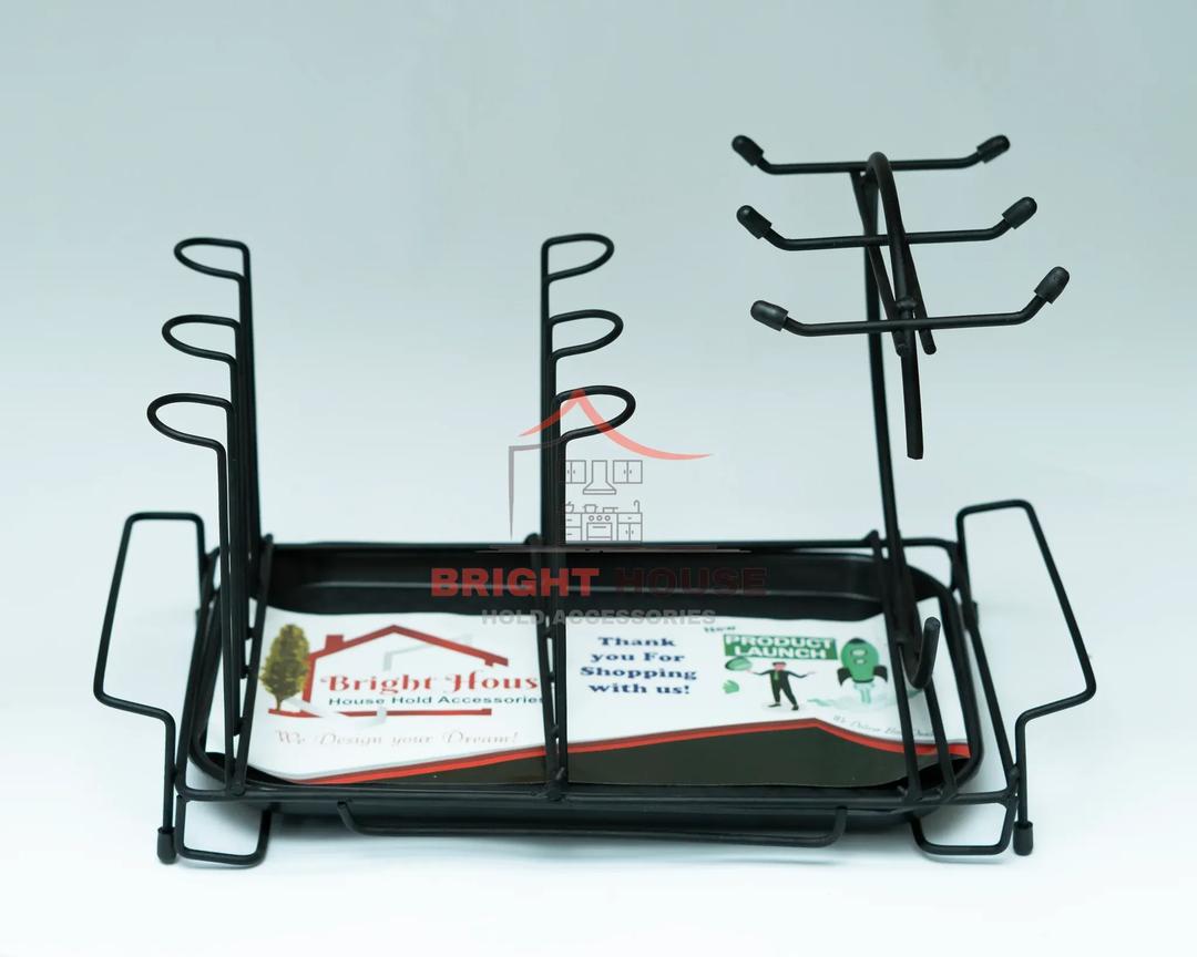 Black Metal Mug & Glass Holder Stand for Kitchen