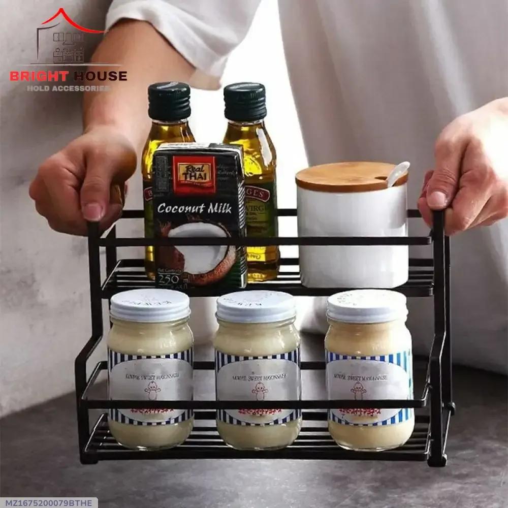 Black Two-Tier Spice Rack for Kitchen Organization