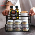 Black Two-Tier Spice Rack for Kitchen Organization