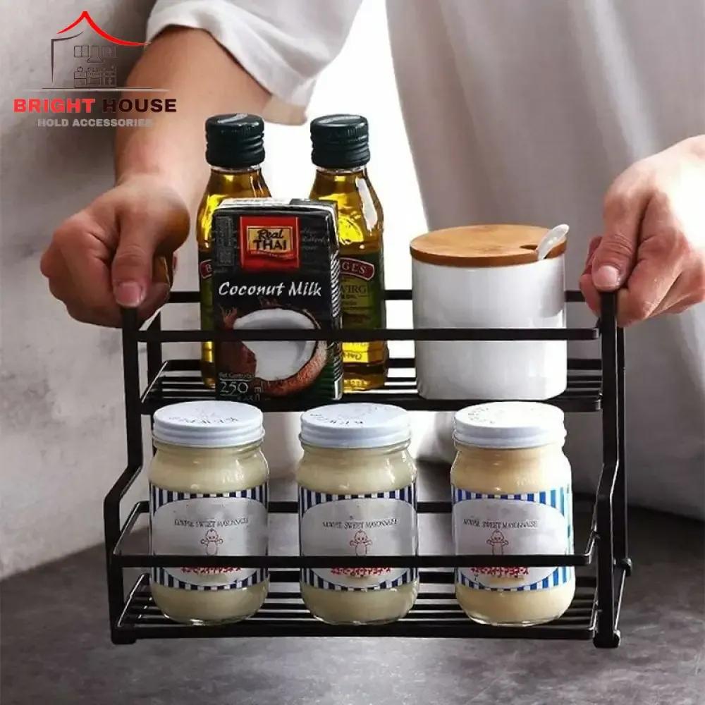 Black Two-Tier Spice Rack for Kitchen Organization
