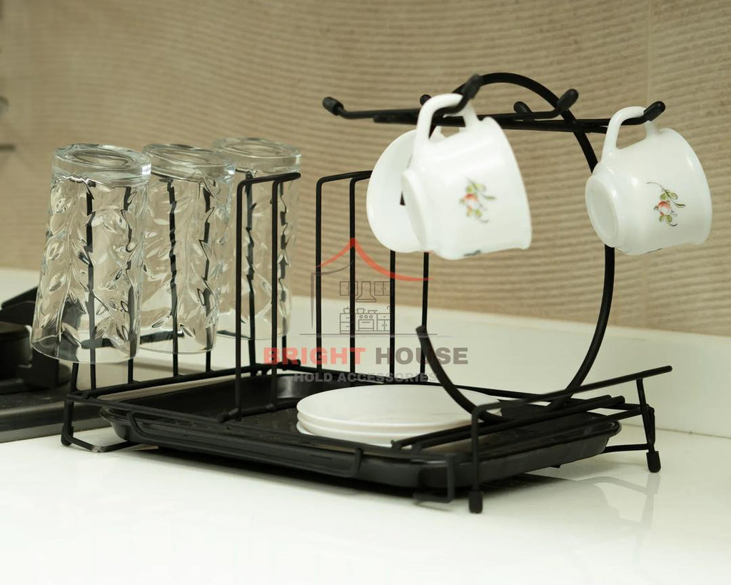 Black Metal Mug & Glass Holder for Kitchen