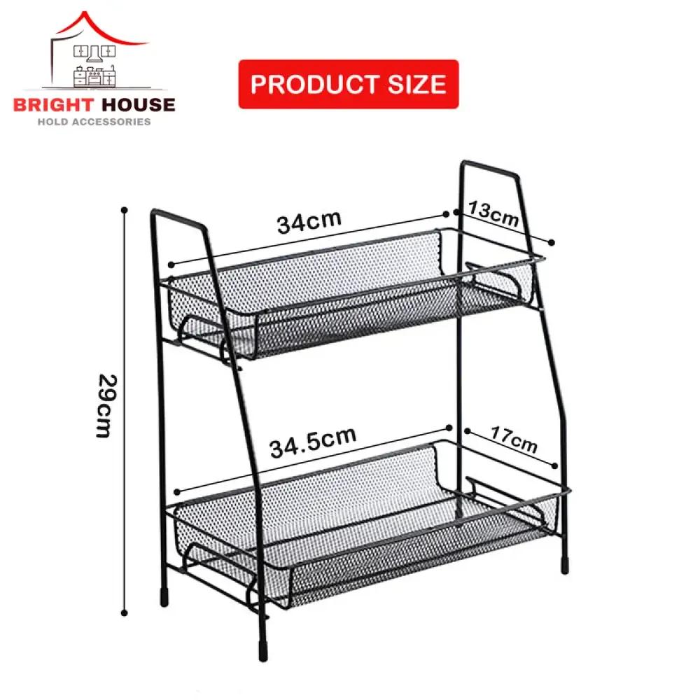 Two-Tier Spice Rack Black White Metal Kitchen Storage