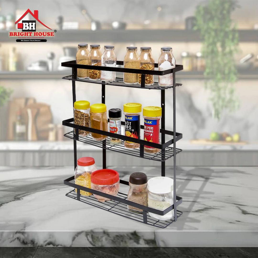 Black 3-Tier Metal Spice Rack for Kitchen