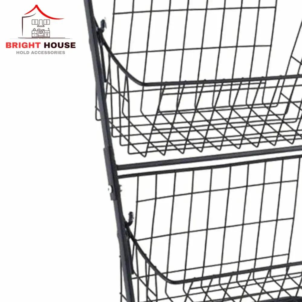 Two Layer Fruit Basket Black Metal Kitchen Organizer
