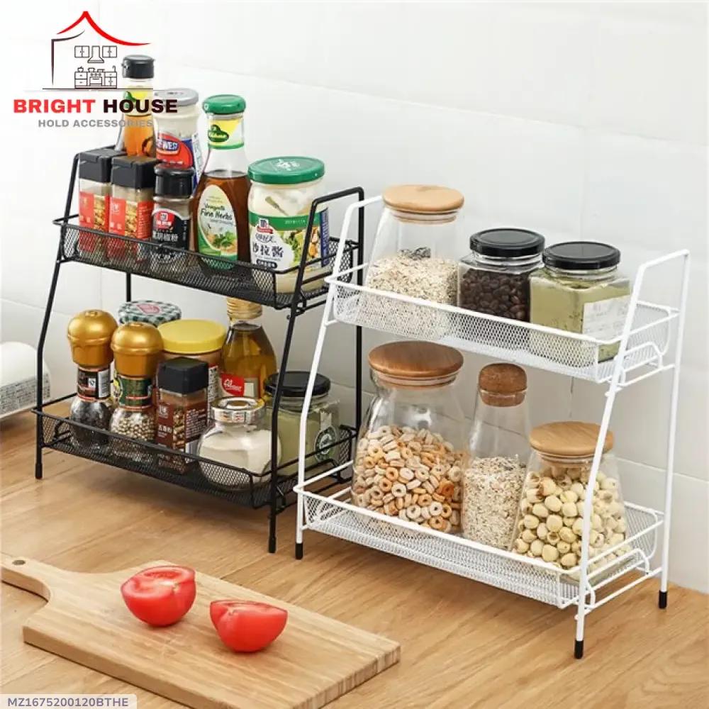 2-Tier Spice & Grain Rack Metal Kitchen Organizer