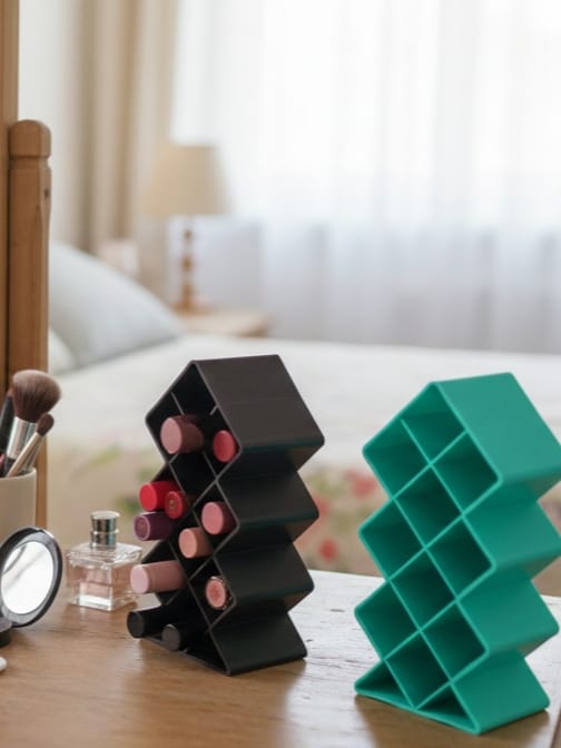 Plastic 10 Grid Lipstick Organizer with Storage Box �Makeup Holder for Lipsticks & Cosmetics - With Box (Random Color)