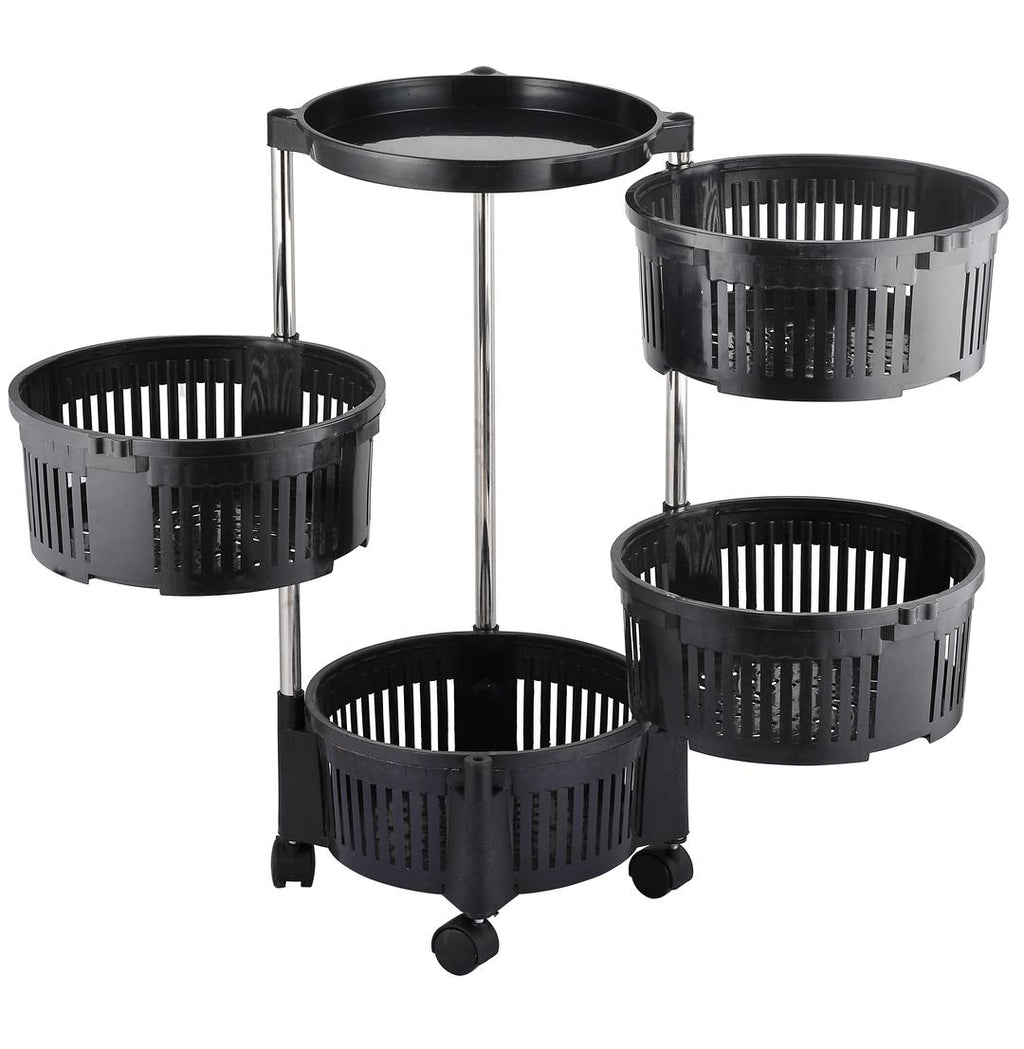 Black 4-Tier Rotatable Fruit Basket with Wheels