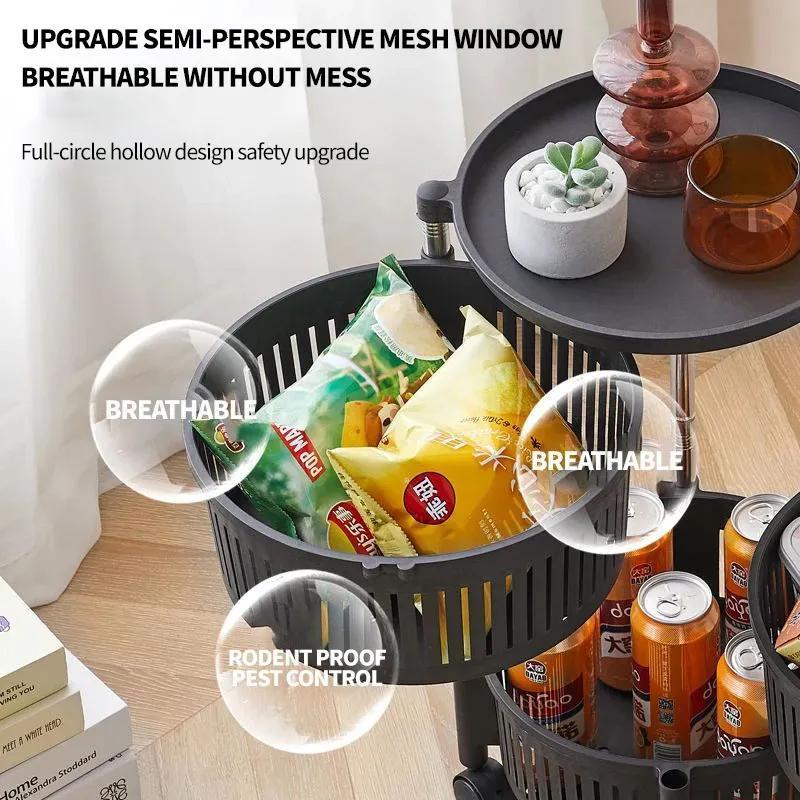 Black 4-Tier Rotatable Fruit Basket with Wheels