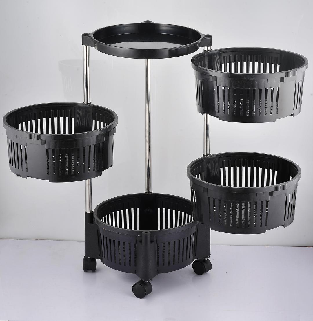 Black 4-Tier Rotatable Fruit Basket with Wheels