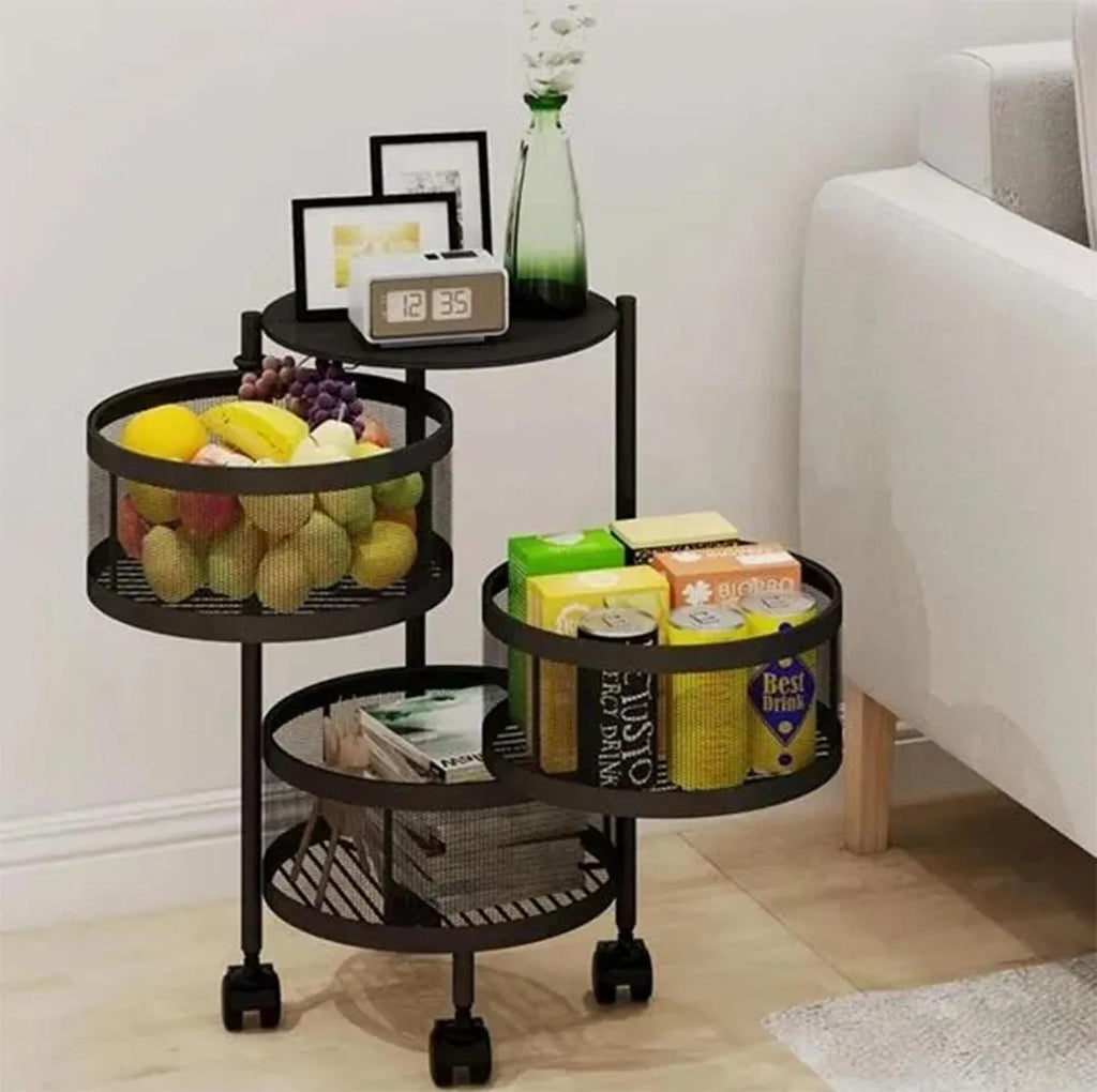 Stylish 3-Tier Rolling Fruit Basket with Wheels