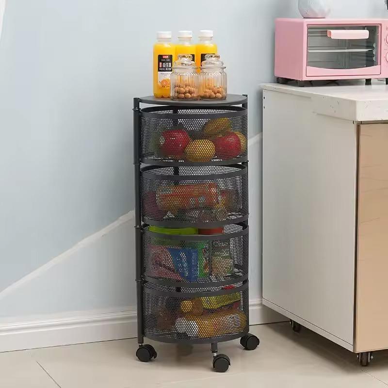 Rotatable 4-Layer Fruit Basket Black Mesh Iron