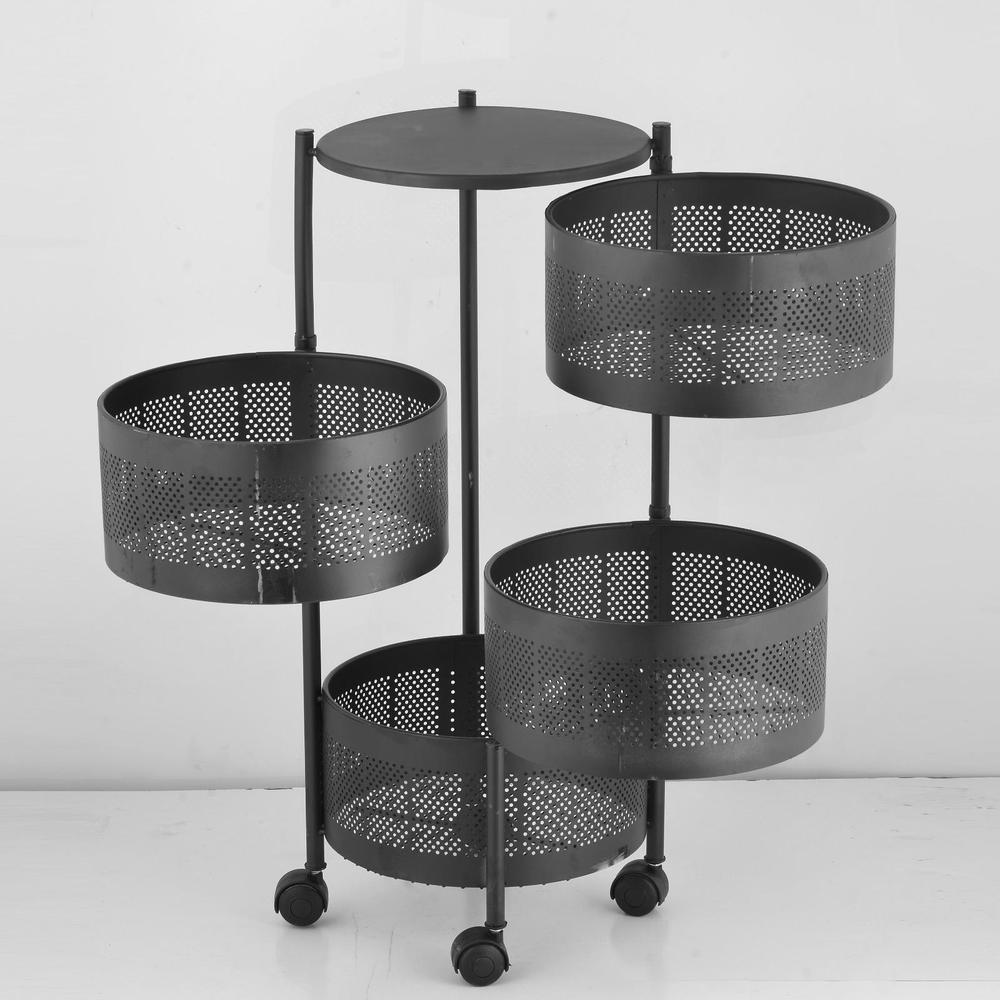 Rotatable 4-Layer Fruit Basket Black Mesh Iron