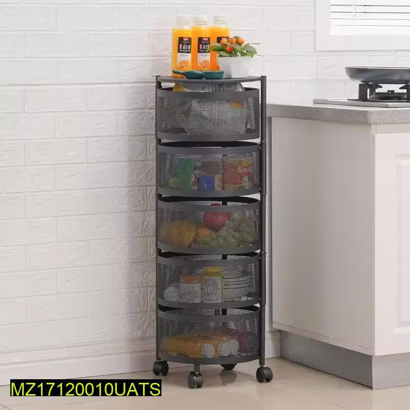 5 Layer Rotatable Fruit Basket Black Iron Kitchen Storage
