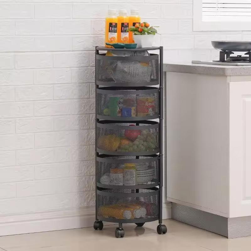 5 Layer Rotatable Fruit Basket Black Iron Kitchen Storage