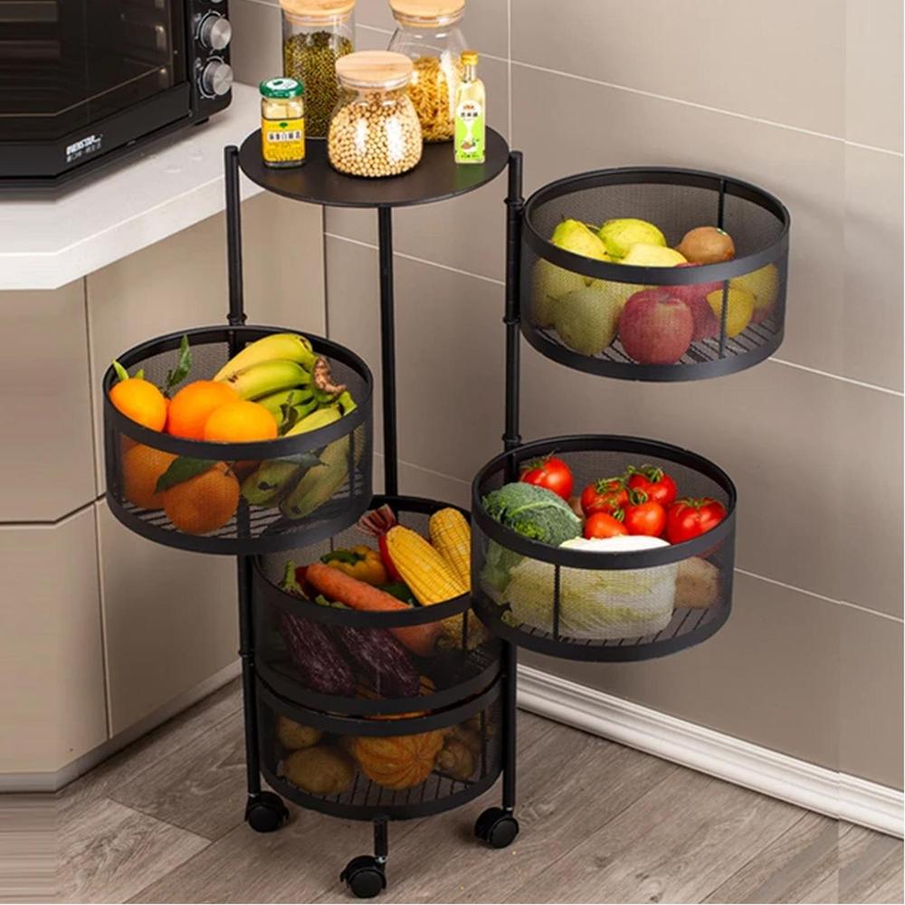 5 Layer Rotatable Fruit Basket Black Iron Kitchen Storage