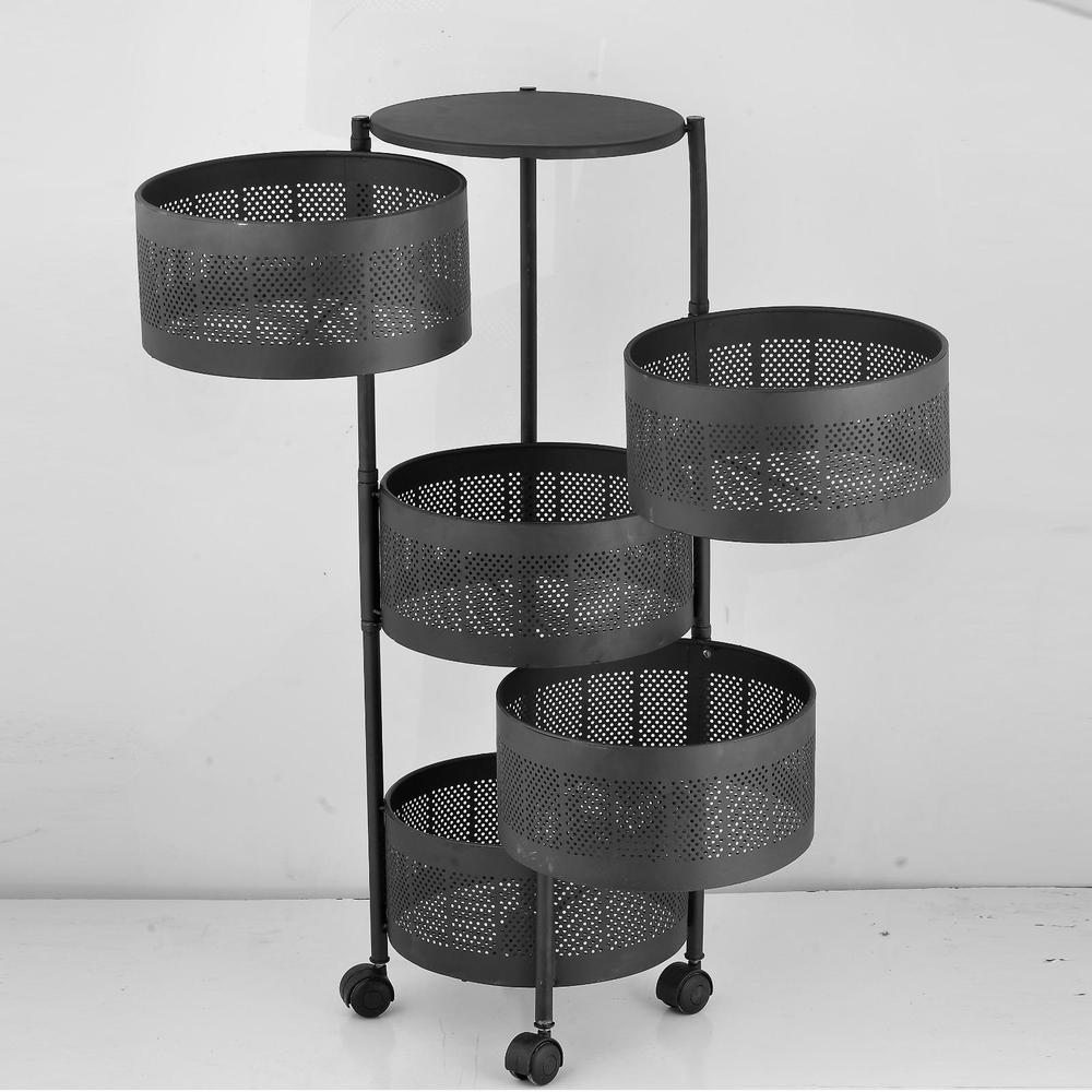 5 Layer Rotatable Fruit Basket Black Iron Kitchen Storage