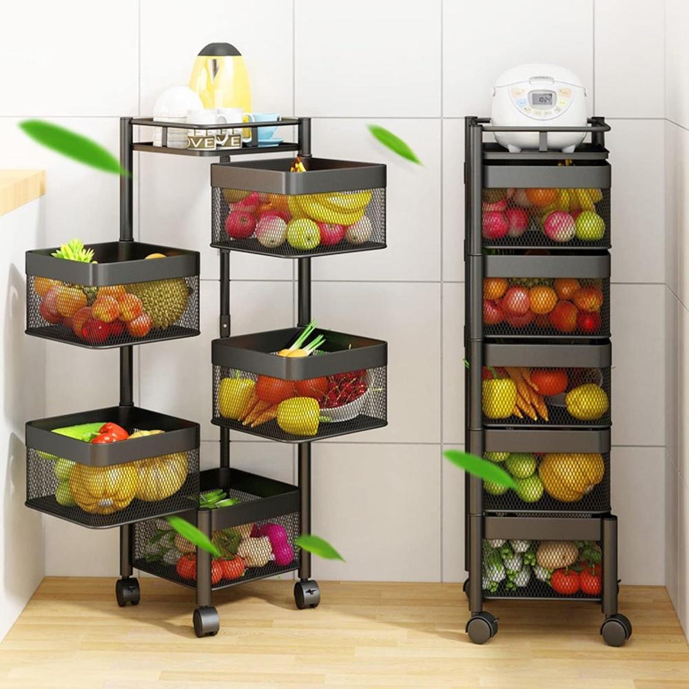 5 Layer Rotatable Fruit Basket Black Iron Kitchen Storage