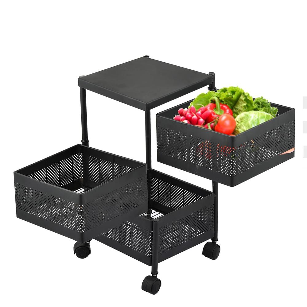 3 Tier Rotatable Fruit Basket Black Iron Storage