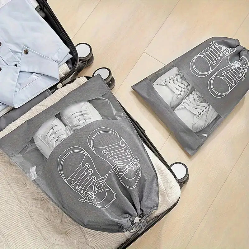 Pack of 01 -?Shoe Bag for Travel &amp; Home Storage �Dustproof Printed Shoe Organizer Pouch in Random Gray �Lightweight, Breathable, and Reusable Shoe Cover for Luggage, Closet, or Gym Use - Grey Color
