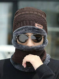 Head &amp; Neck Cap Beanies Combo - woolen winter beanie cap with neck warmer muffler for men and women - black