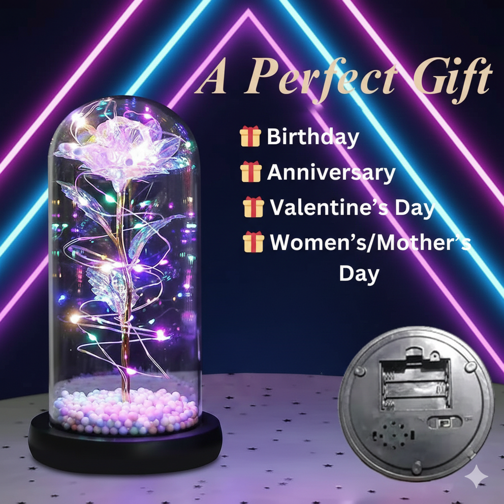 The Perfect Valentine? Gift! Flower Rose LED light with Glass Dome Romantic, Perfect for Valentine's Day, Anniversary, Birthday, and Home D?or Random Design