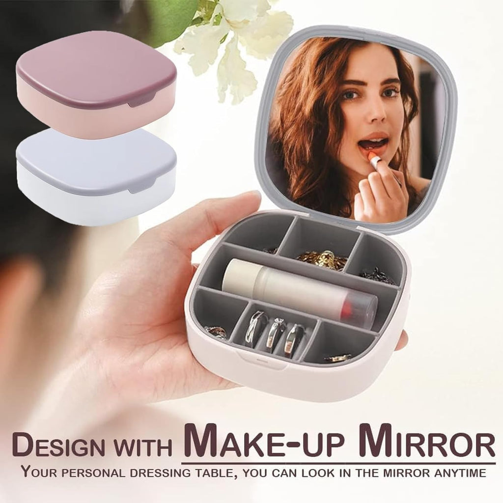 Portable Mini Jewelry Storage Box with Built-In Mirror �Compact Travel Organizer for Rings, Earrings, and Necklaces (Model LD-988)