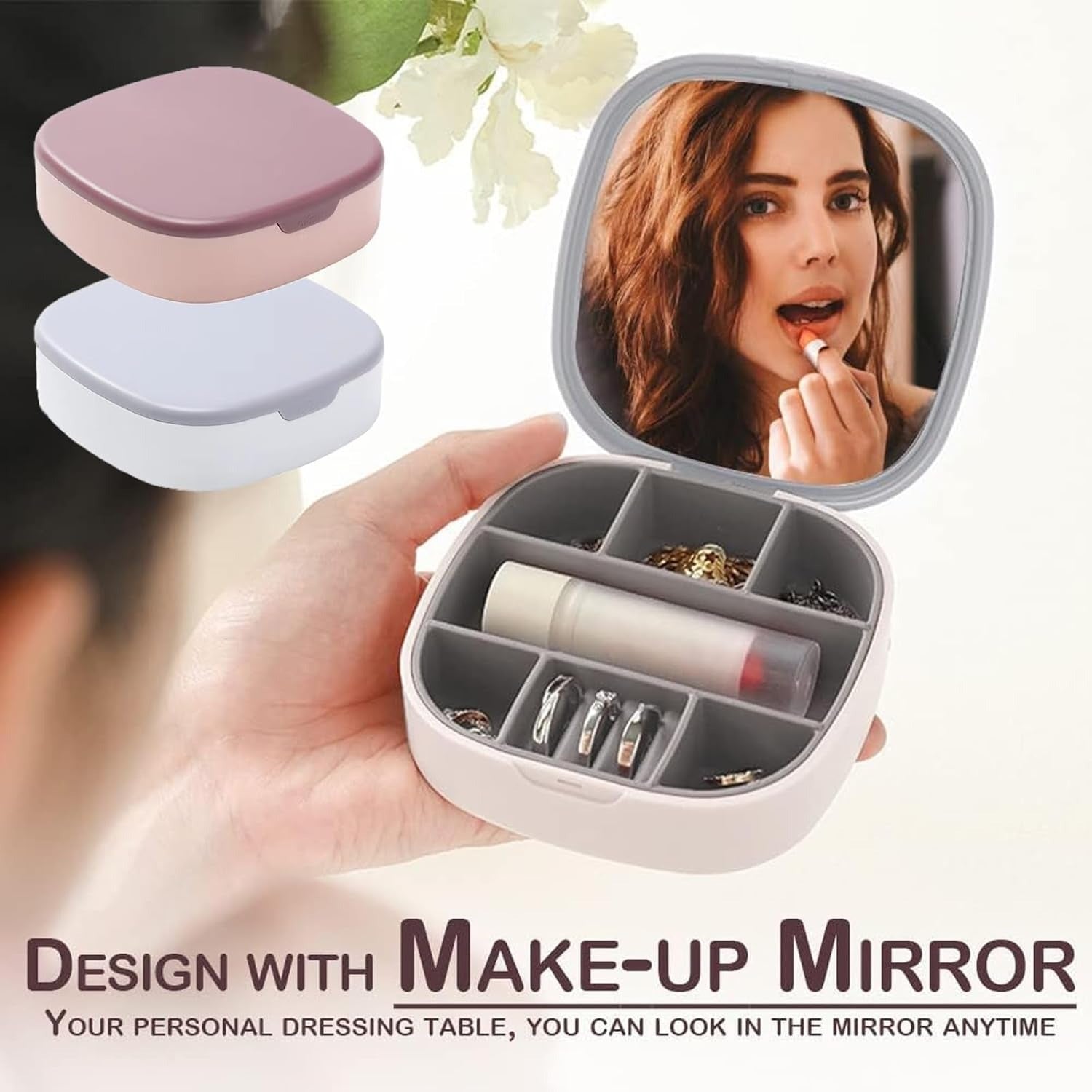 Portable Mini Jewelry Storage Box with Built-In Mirror �Compact Travel Organizer for Rings, Earrings, and Necklaces (Model LD-988)