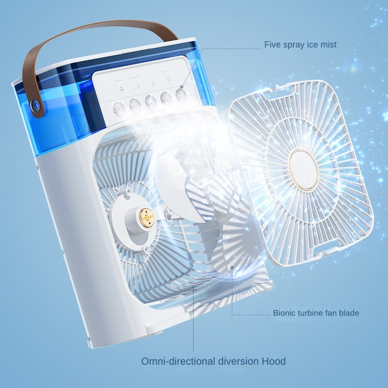 Mist Fan | Portable Cooling Fan - 11inch | USB Electric Fan With LED Night Light, Fine Mist Water, And Humidifier Function | Led Night Light Water Mist (Random Color)