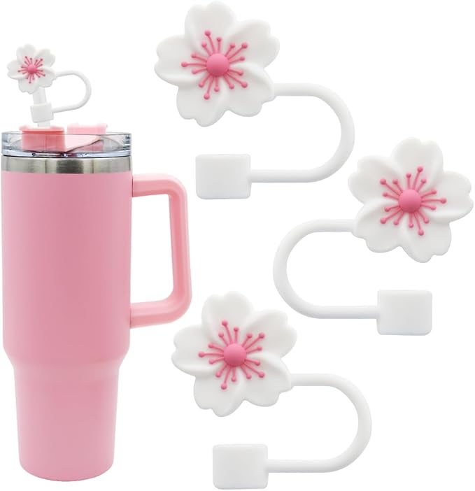 Silicone Straw Covers Premium Quality Smooth Finish Comfortable Fit For Daily Drinking Travel And Outdoor Utility - Flower