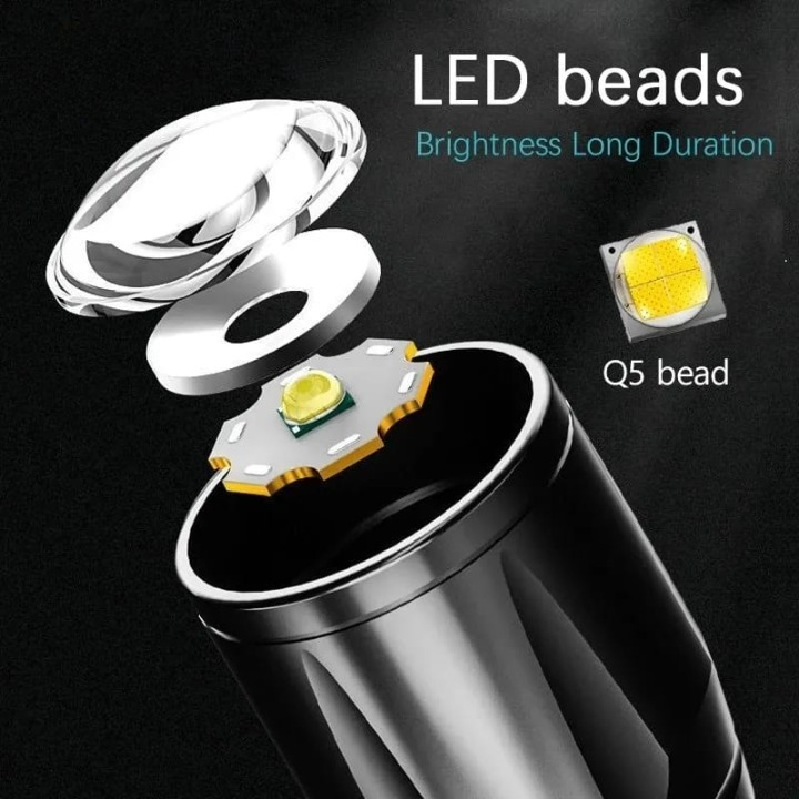Mini Rechargeable LED Flashlight �Waterproof Torch with USB Fast Charging & Side Lamp (Metal Body)