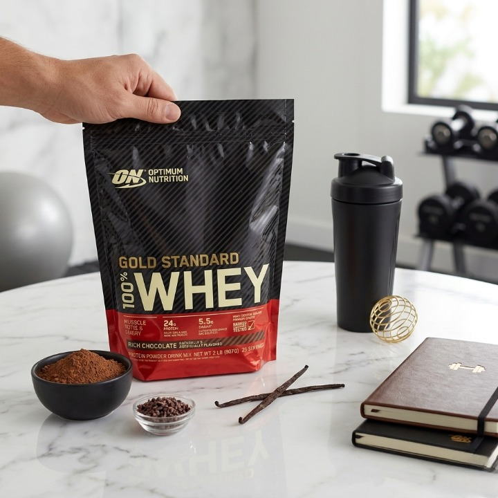 Optimum Nutrition ON Whey Powder Gold Standard Chocolate Flavor 1kg 2lbs Pouch For Muscle Gain