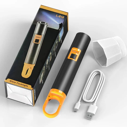 L-S18 Glare Rechargeable Type-C LED Flashlight With Power Bank �USB Input/Output, Digital Display, Emergency Torch &amp; Phone Charger for Outdoor &amp; Home Use