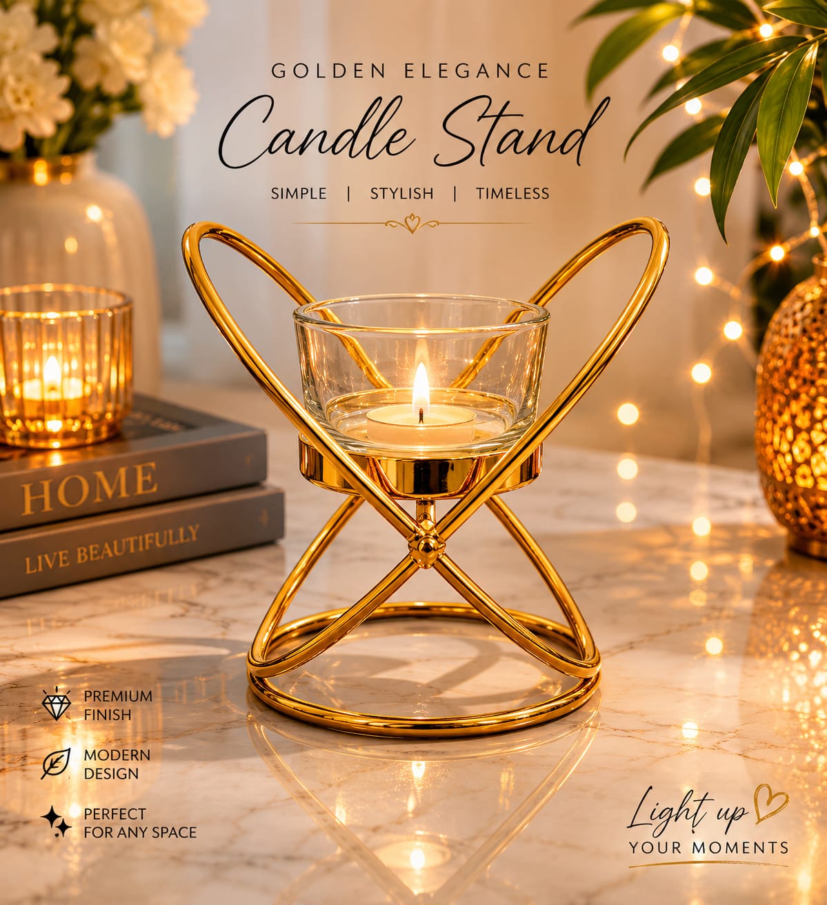 Elegant Black Candle Holder �Decorative Metal Candle Stand for Home & Table D?or Elegant Black Candle Holder �Decorative Metal Candle Stand for Home & Table D?or | Without Candle Size 9x8x11cm