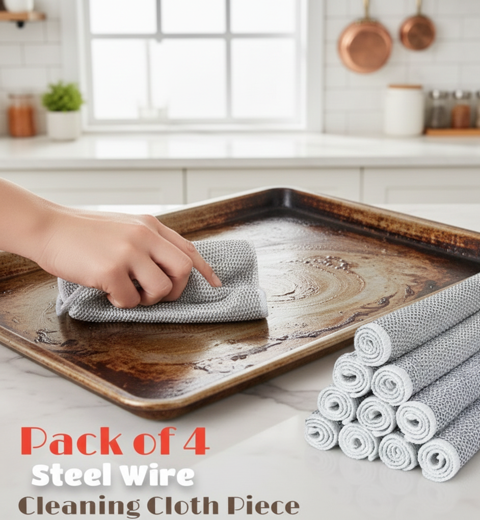 Pack of 4 Kitchen Steel Mesh Wire DishWasher Cleaning Cloth �Durable Dishwashing Scrubber Pads for Utensils, Pots, Pans & Daily Kitchen Cleaning