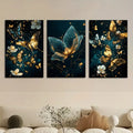Butterfly Floral Wall Art �3-Piece 8x11�Wooden Sticky Tile Panels with Adhesive Tape for Easy Mounting