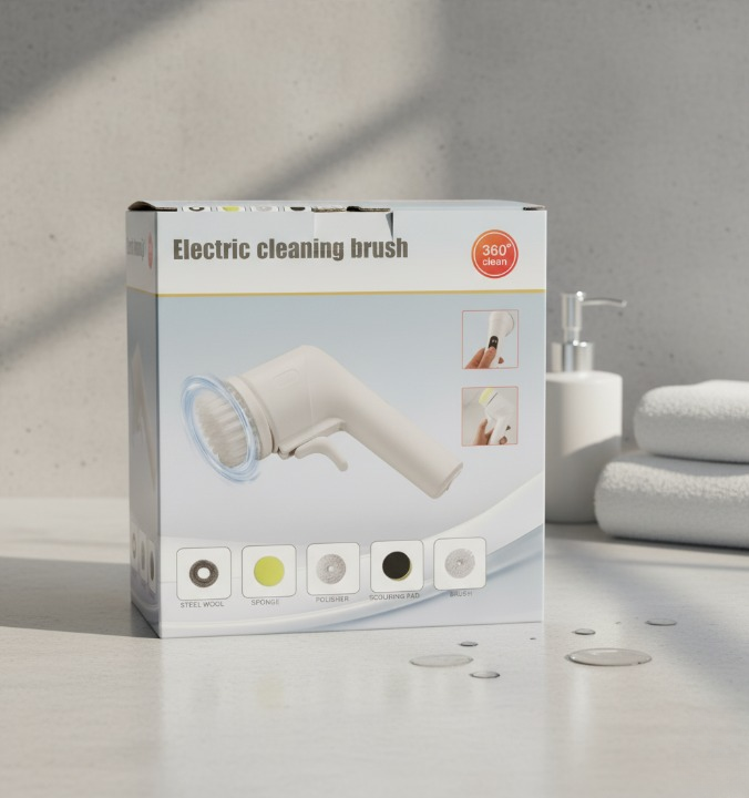 Electric Cleaning Brush With Multiple Attachments For Efficient Home Cleaning �360? Rotating Scrubber With Sponge, Brush, And Steel Wool Heads