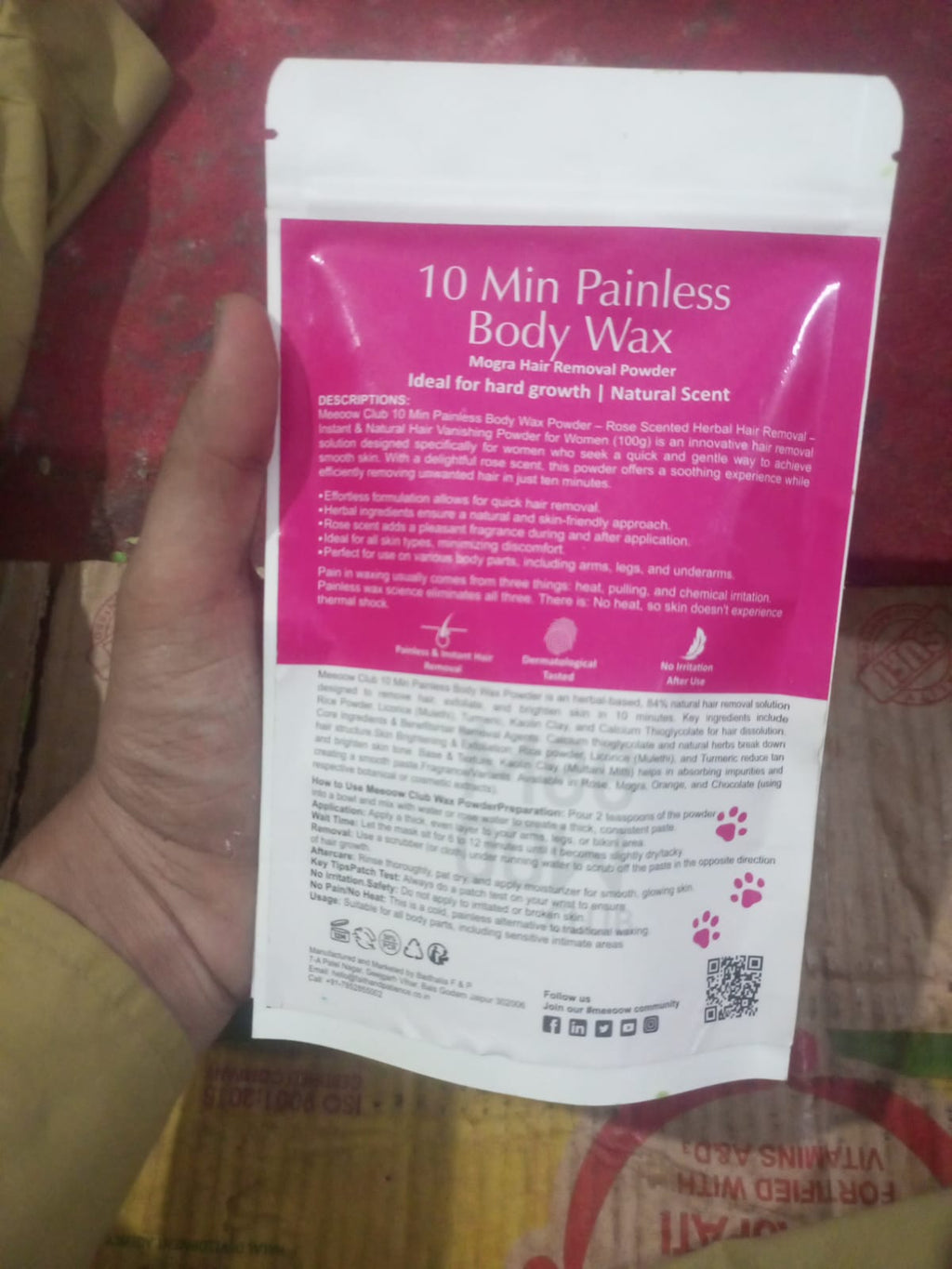 Meeoow Club 10 Min Painless Body Wax Powder �Mogra Scented Herbal Hair Removal Powder (100g)