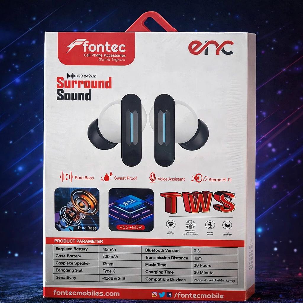 Fontec Winner TWS Wireless Earbuds �Bluetooth 5.3 Gaming Earphones with ENC Noise Cancellation & Surround Sound