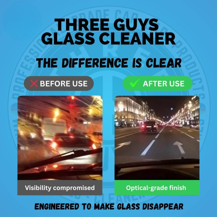 THREE GUYS Glass Cleaner Spray 250ml | Streak-Free Shine for Car & Home | German Engineered Auto Glass & Window Cleaner