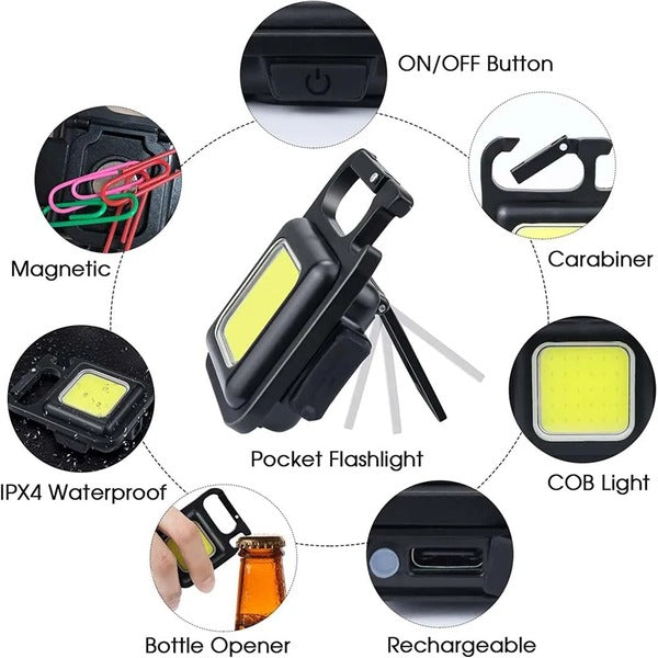 Rechargeable Mini COB LED Flashlight Keychain with Bottle Opener | Portable Pocket Torch Light