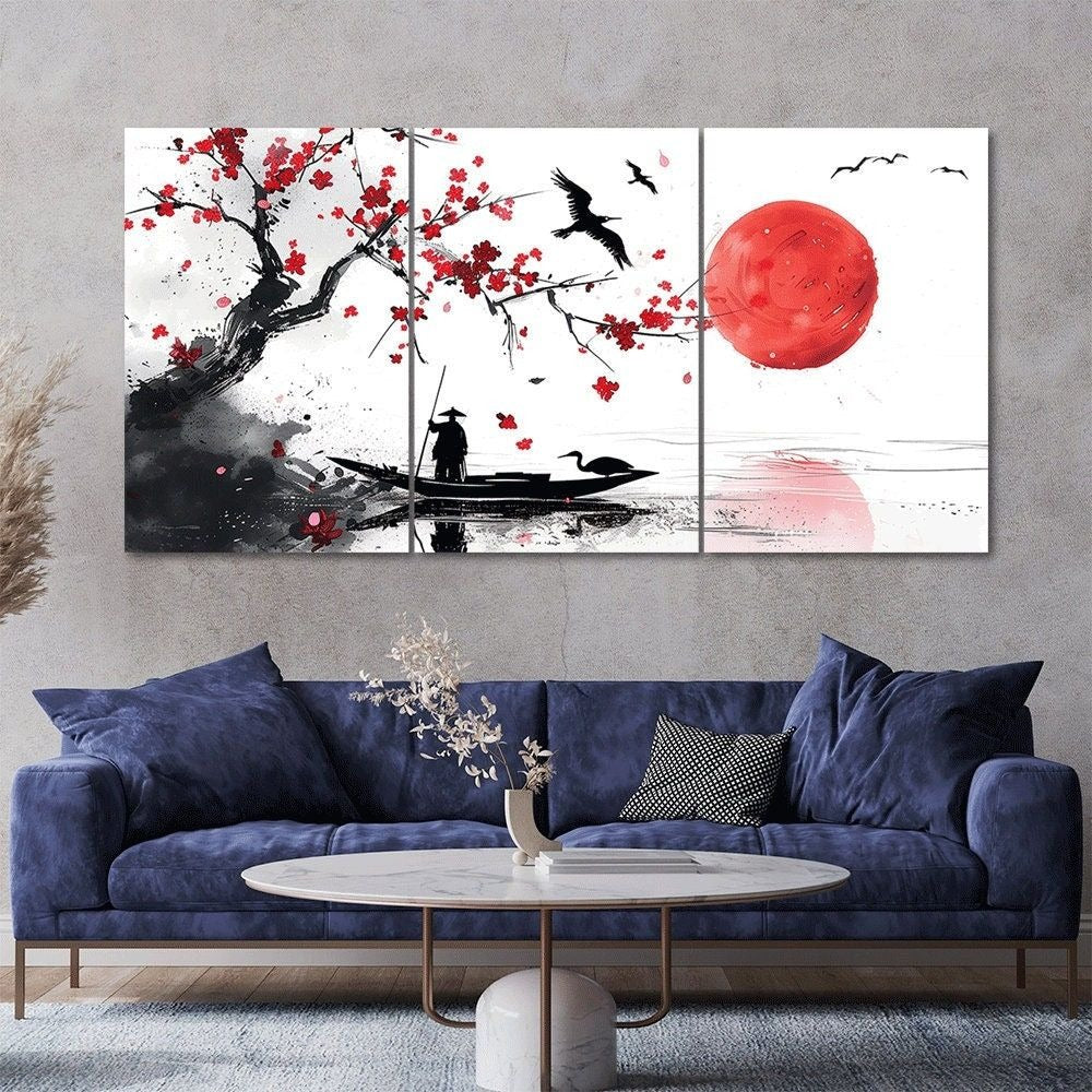 3pcs Red Moon Design Stickytiles Frames Providing Artistic Style Elegant Look Modern Appearance - 8*11