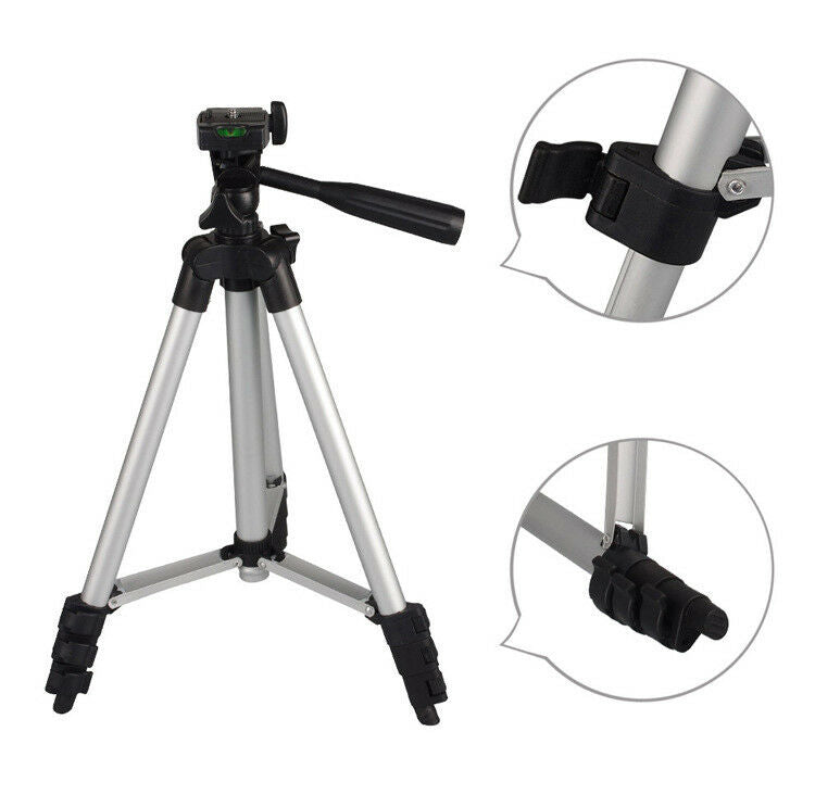 Adjustable Tripod Stand for Mobile Phones and Cameras with Mobile Holder, Portable DSLR Stand for Vlogging, Universal Silver Model 3110 and Bag